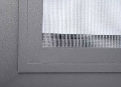 A corner of window made of plastic insect screen.