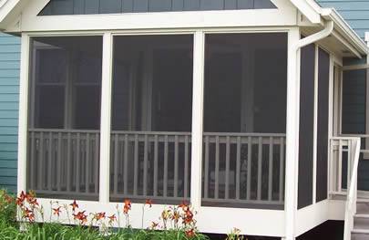 A porch screen is made of fiberglass window screen.